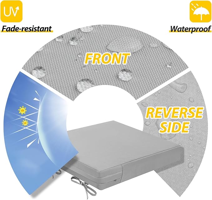 AAAAAcessories Outdoor Seat Cushions for Chairs, Waterproof, Fade-Resistant Patio Furniture Replacement Cushions, 18" x 18" x 2", Set of 2, Gray