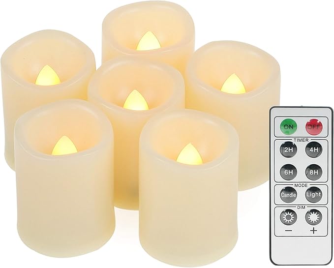 6 PCS Led Flickering Flameless Votive Tea Lights Candles with Remote Control Battery Operated/Electric Outdoor Tealights Timer Candle for Christmas,Xmas Decorations (Batteries Included) 200Hours
