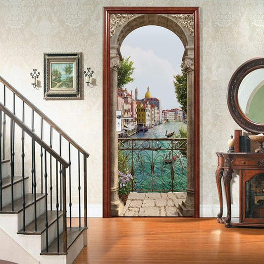 3D Door Stickers Murals - Peel & Stick Landscape - Wallpaper Decals - Removable PVC Waterproof Door Poster - Bedroom & Living Room Decoration - 34.6" x 78.7"