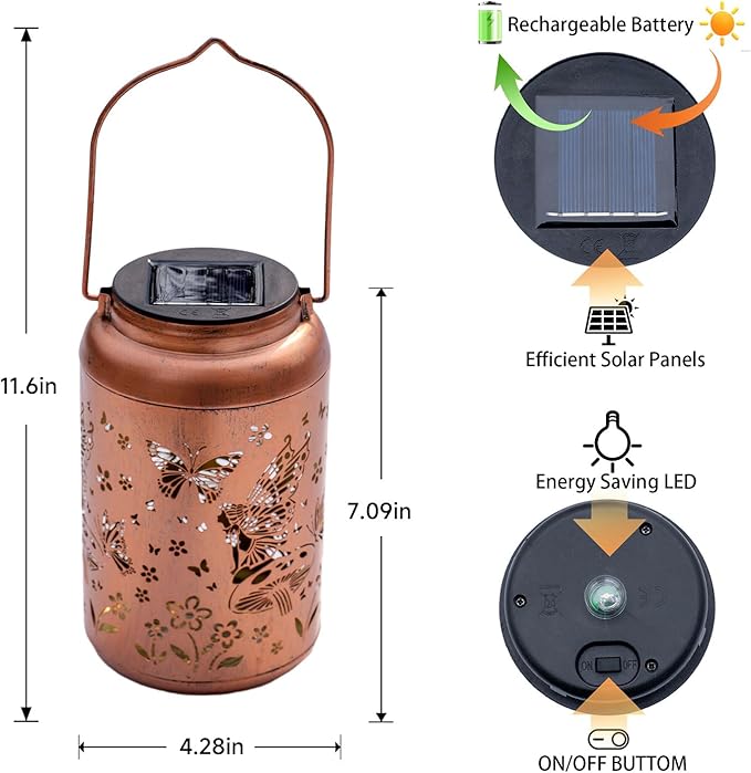 2pack Solar Lanterns Outdoor Waterproof Hanging Butterfly Lights LED Metal Fairy Lantern Decorative Garden,Patio,Landscape,Walkway,Festival Christmas Decor Gifts for Women Mom Grandma
