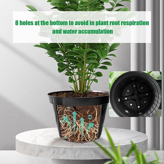 10 Inch Plastic Nursery Pots for Plants 10 Pack Plant Pots with Drainage Holes 2 Gallon Nursery Pots Perfect for Indoor Outdoor Plants Such as Herbs, Strwaberrys and Flowers, Black