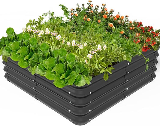 3x3x1 FT Raised Garden Bed with Steel Cable, Elevated PP Planter Box Stand for Gardening, Backyard Patio Ground Raised Bed for Planting Vegetables Flower Herb and Succulents, Black