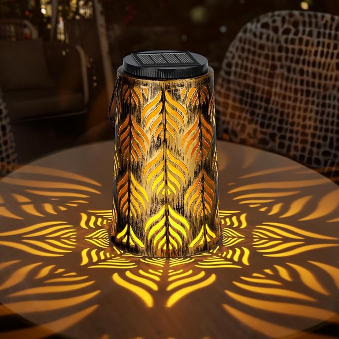 2 Pack Palm Leaves Solar Lantern, Solar Lights Outdoor Waterproof, Outside Hanging Lanterns Garden Lights for Yard Porch Decorative, Thanksgiving Birthday Mothers Day Gifts for Women Men Mom