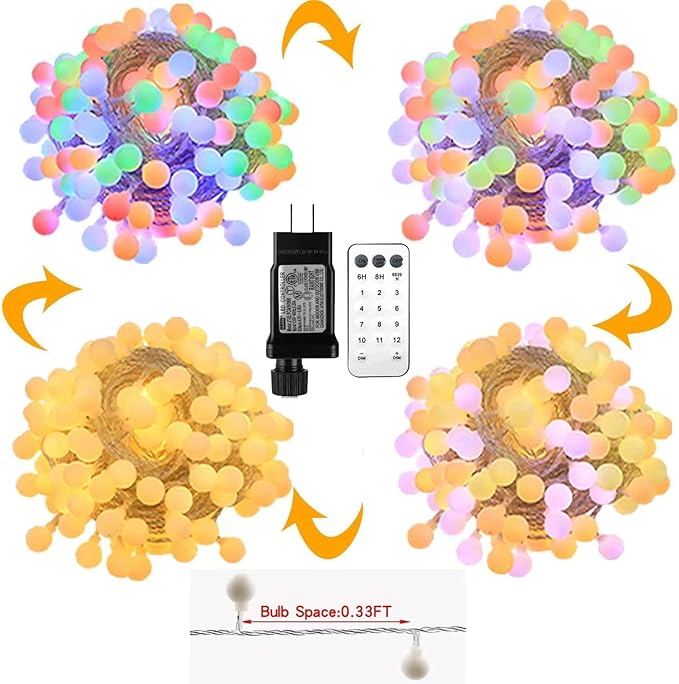 Globe String Lights,Multicolor 116 Feet 200 led 11 Lighting Modes Fairy String Lights with Remote,Waterproof Mini Globe Lights Decorn for Indoor Outdoor Party Wedding Christmas Tree Garden