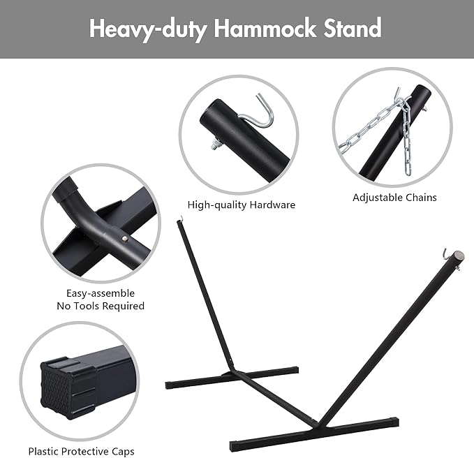 ANOW Double Rope Hammock with Stand 12FT, Heavy Duty Hammock with Polyester Pillow and Pad, 450 LBS Weight Capacity, Light Grey