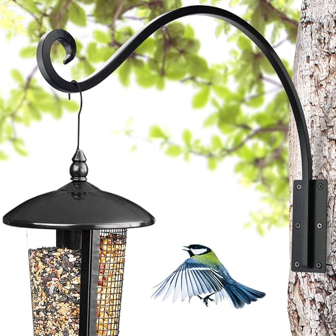 Heavy Duty Plant Hanger Bracket (22"/Black) Outdoor Hand-Forged Hanging Plant Bracket Durable and Stable Bird Feeder Hanger