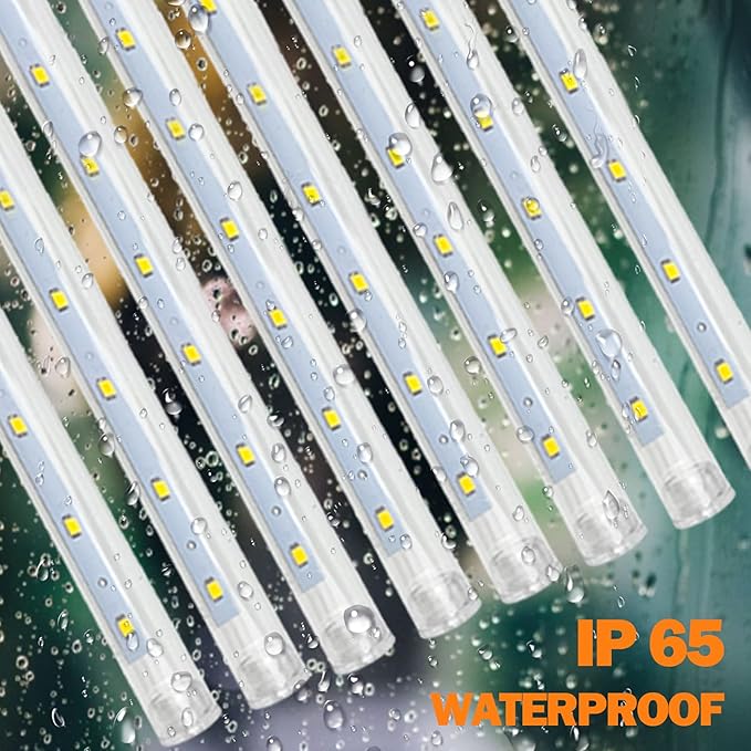 2-Pack Extendable Meteor Shower Christmas Lights Outdoor, Waterproof 16 Tubes 384 LEDs Outdoor Tree Lights for Christmas Decorations Outdoor Backyard Decor Garden Patio Xmas Decor (Warm White)