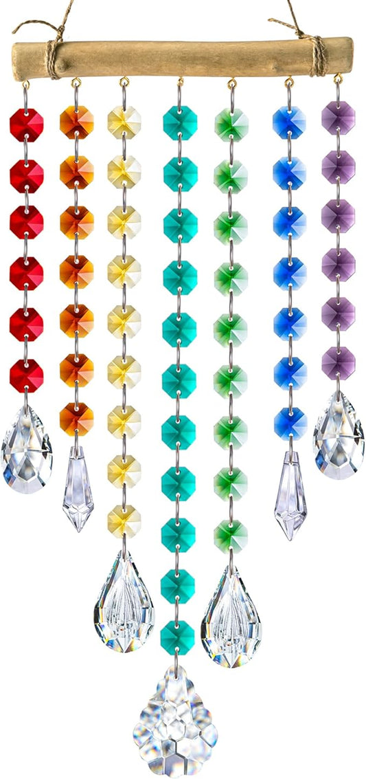 Hanging Crystal Prism Suncatcher Window Garden Decoration Ornament Rainbow Glass Beads Chain Pendant Crystal Wind Chimes