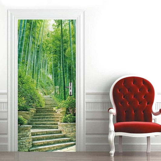 3D Door Stickers Murals - Bamboo - Peel and Stick Wallpaper - Self-Adhesive Removable PVC Waterproof Door Poster - 34.6" x 78.7"