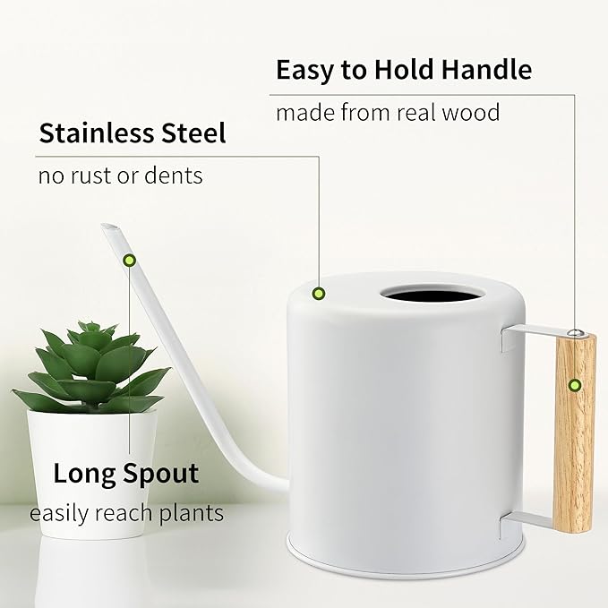1.5 Liter Watering Can for Indoor Plants, House Plants, Flower Watering, Outdoor Plants - Small Metal Watering Can with Long Spout (White)