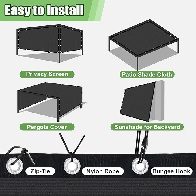 90% Outdoor Sun Shade Cloth, 12'×20' Pergola Shade Cover with Grommets, Privacy Screen Sunshades for Patio Garden Backyard Plant, Dark Grey