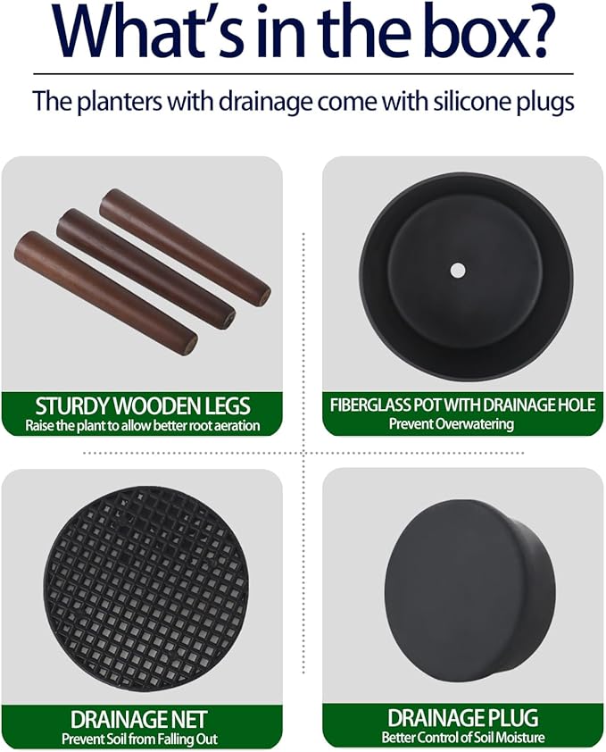 10 Inches Plant Pot with Stand, Large Modern Standing Planters for Indoor Plants with Drainage Holes, Gray Flower Pots with Legs