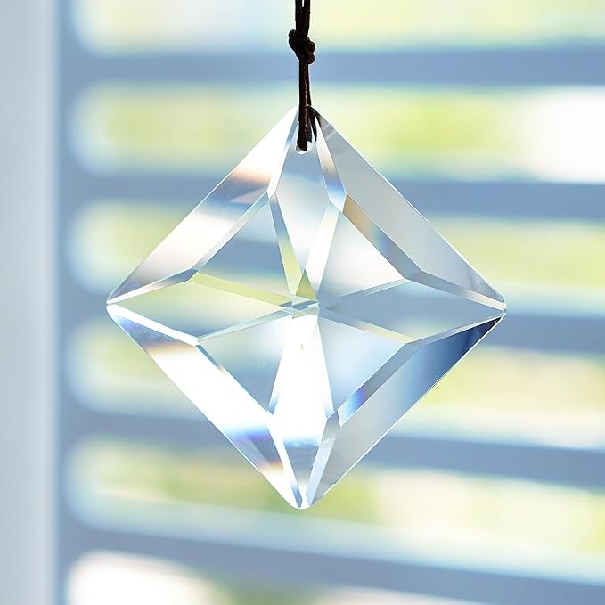 HDCRYSTALGIFTS Set 2,50mm Hanging Faceted Crystals Suncatcher Ornament Window Prisms Rainbow Maker Chandelier Crystal Pendant(Square)