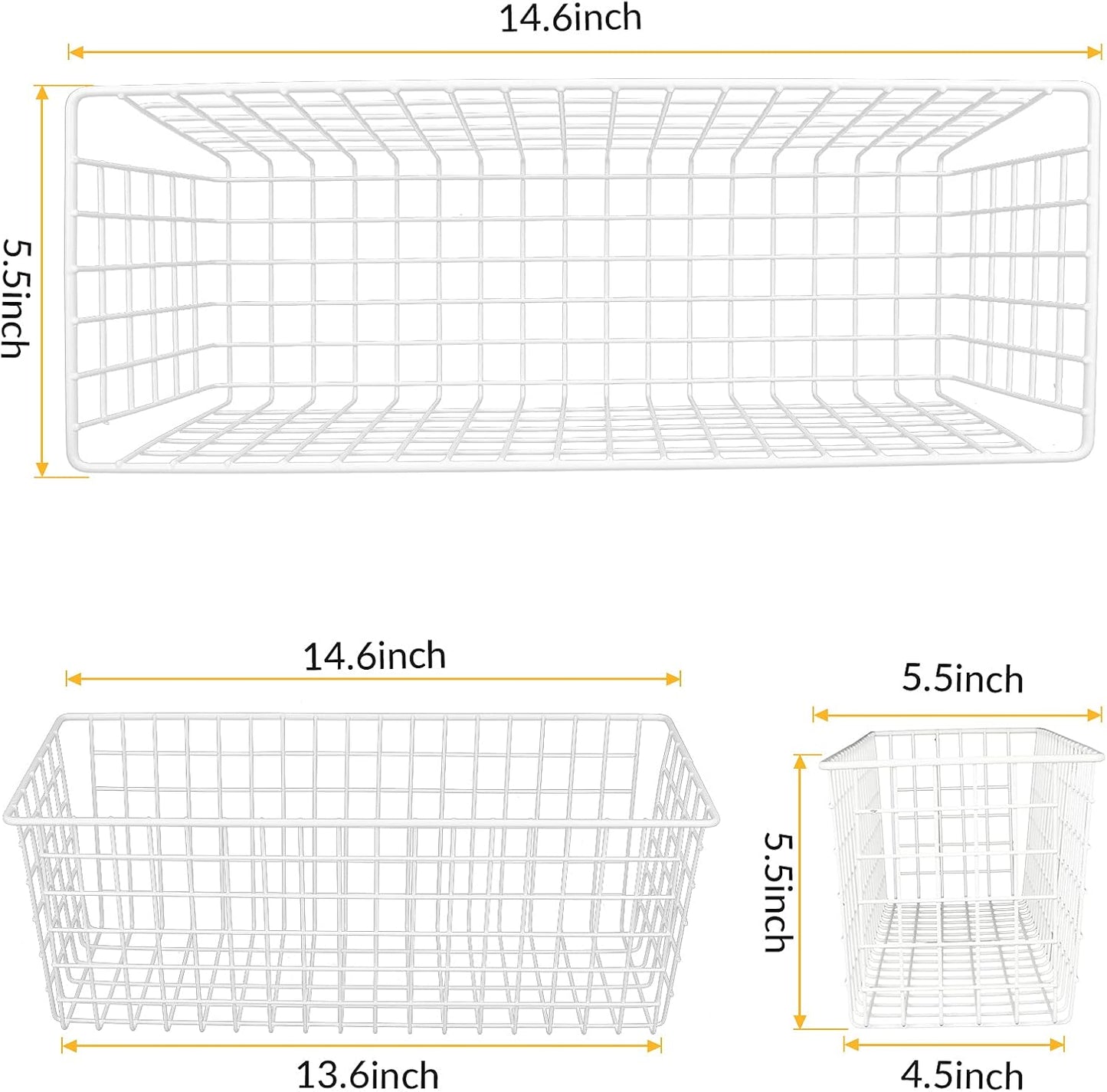 2 Sets Extra Large Hanging Wall Basket, White Metal Wire Baskets with Steel Hooks for Organizing, WallmountedFruit Vegetable Toy Snack Storage, Home Kitchen Bathroom Laundry Pantry Organizer