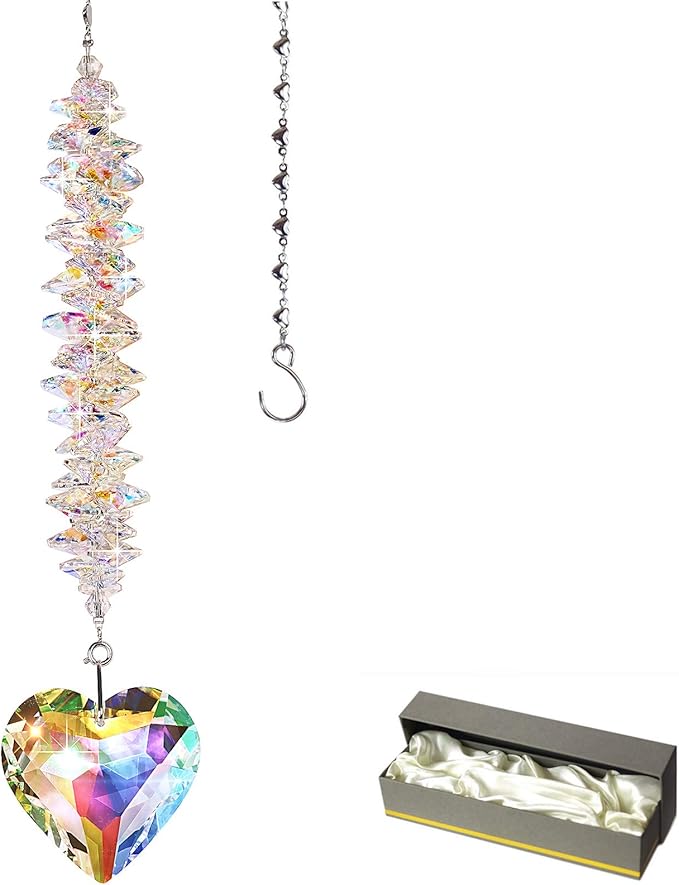 45mm AB Color Heart Crystal Suncatcher, Handmade Rainbow Maker Prism, Outdoor Indoor Hanging Window Decorations，Gifts for Women Mom and Children