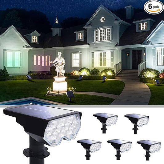 6 Pack Solar Powered Outdoor Spot Lights Outside Waterproof 20 LEDs Landscape Spotlights Dusk to Dawn for House Yard Tree, Plants, Walls, Path, Garden, Statues, Superior Accent Lamp Cool White