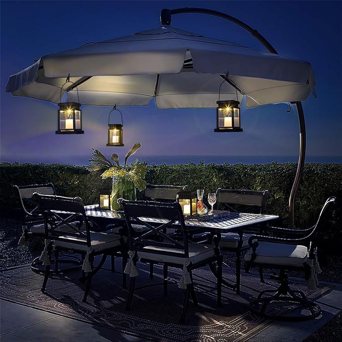 GIGALUMI 8 Pack Solar Hanging Lantern Outdoor, Candle Effect Light with Stakes for Garden, Patio, Lawn, Deck, Umbrella, Tent, Tree, Yard, Driveway-Warm White