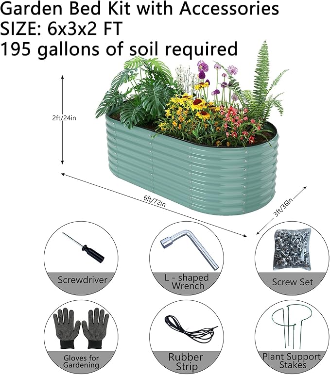 Galvanized Metal Planter Raised Garden Bed Kit for Gardening Outdoor，6x3x2ft Planter Grow Garden Box Raised Flower Bed，Long Vegetable Clearance Herb Raised Garden Beds for Container Gardening