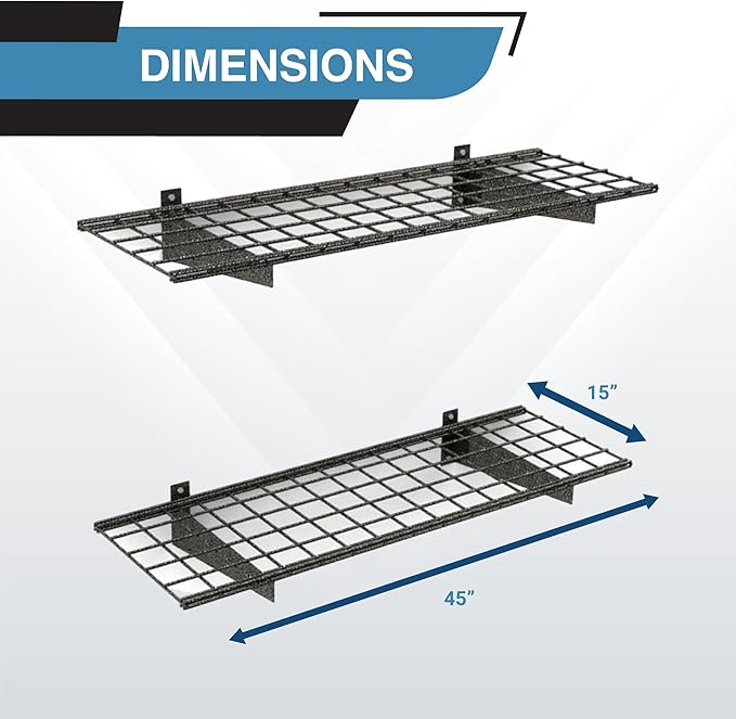00651 2-Pack Heavy Duty Steel Wall Garage Shelving, 45-Inch X 15-Inch, Low-Profile Brackets, Max Shelf Load 200 Pounds, Hammertone