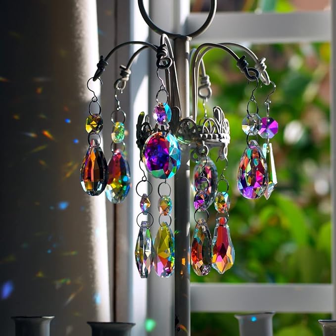 12pcs Hanging Glass Crystals Prism for Windows, Chandelier Decoration, Rainbow Maker Suncatcher