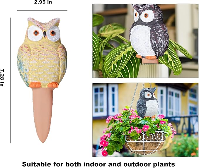 4-Pack Self-Watering Terracotta Spikes for Plants, Automatic Plant Watering Stakes, Keeps Plants Hydrated While You're Away, Ideal for Indoor & Outdoor Use (Owl Design)
