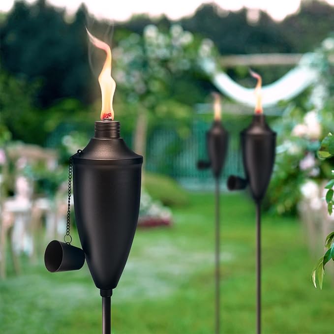 4 Pack Garden Torches for Outside， 22 oz Metal Citronella Torch with 3-Prong Grounded Stake, Perfect for Patio, Lawn, and Backyard Décor