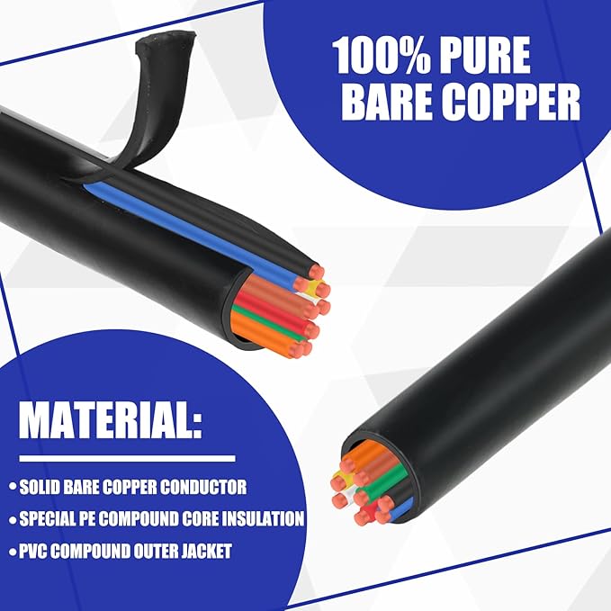 Hoolerry Solid Sprinkler System Wire 18 Gauge Irrigation Wire with UV Resistant PVC Jacket Sprinkler Cable for Underground Irrigation System Field Central Control System 30V, UL Listed (18/8, 50 Ft)