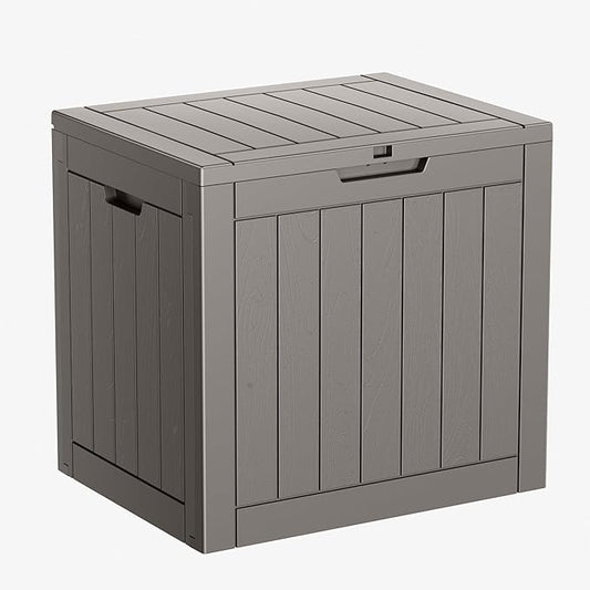 31 Gallon Resin Deck Box, Lockable Patio Outdoor Storage Box for Furniture, Garden Tools and Tools Storage, Waterproof Outside Storage Boxes - Grey
