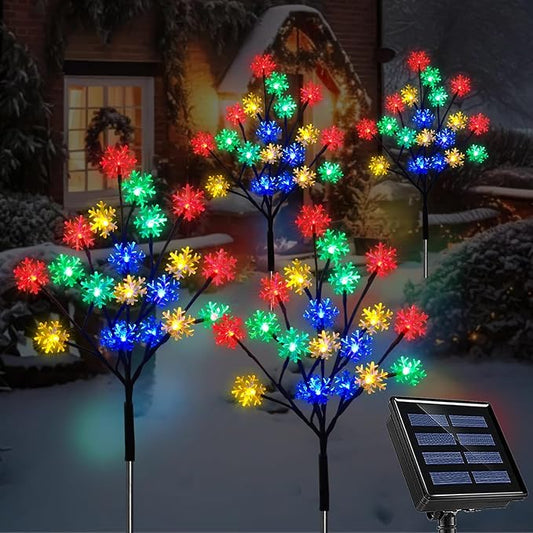 4-Packs 80LEDs Solar Snowflake Christmas Stake Lights, 8 Modes Wonderland Solar Snowflake Lights for Outdoor Christmas Decorations, Waterproof Solar Christmas Lights for Garden Yard Pathway Walkway