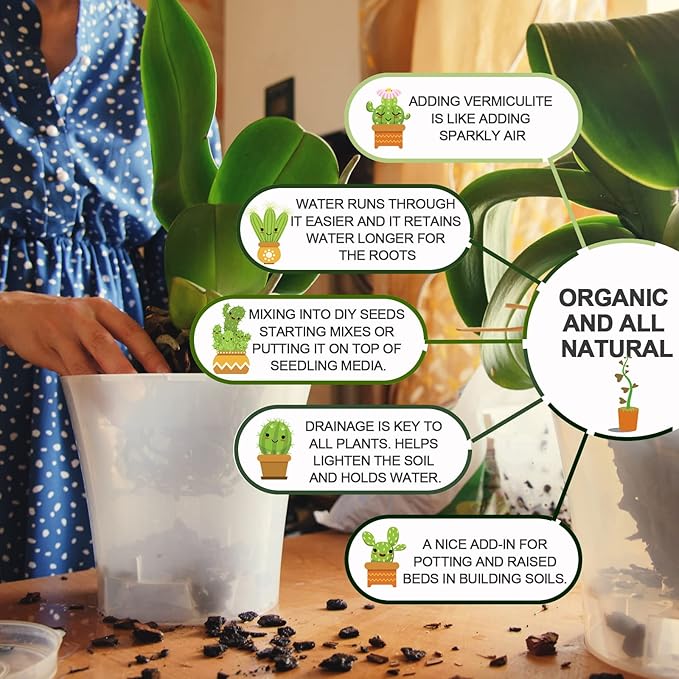 8QT Horticultural Vermiculite Bulk, Organic Vermiculite for Plants, Course Grade Vermiculite for Gardening, for houseplants, for Mushrooms, to Maintain Soil Moisture and Plant Growth(3-6mm)