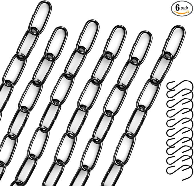 6 Pack Black Hanging Chain with Hooks, 36 Inch Universal Heavy Duty Chain for Hanging Plants, Shop Lights, Baskets, and Decorations for Indoor & Outdoor Use