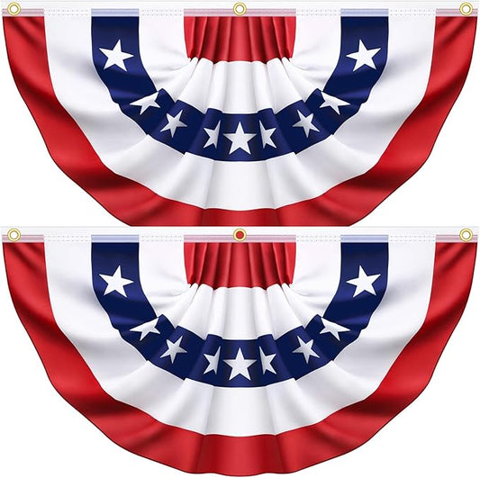 3x6 Ft 2 Pack American Pleated Fan Flag, Patriotic Half Fan Banner American Flag Decoration Bunting for Outside Red White and Blue Decor Independence Day Memorial Day 4th of july Decorations