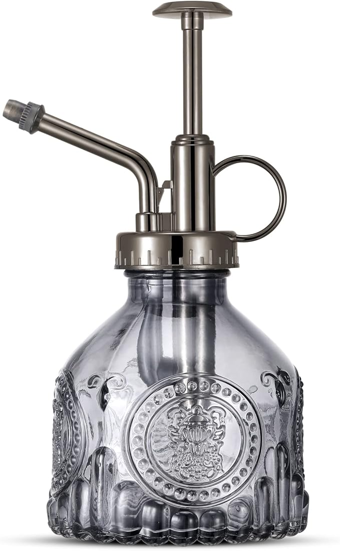 Glass Plant Mister Spray Bottle, Vintage Plant Spritzer, Succulent Spray Bottle with Top Pump, Small Plant Sprayer Mister Glass Watering Can for Indoor Outdoor House Plant - Grey