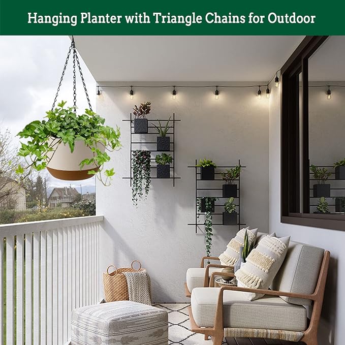 Hanging Planter Self Watering 10 Inch, 2 Pack Indoor Outdoor Hanging Baskets, Hanging Flower Pots with Drainage Hole & 2 Kinds of Plant Hangers for Garden Home Decor(Cream)…