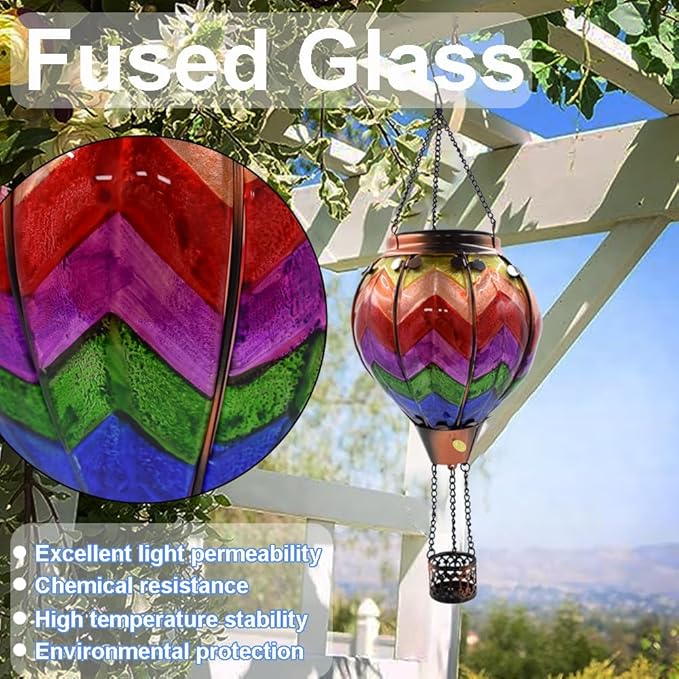Hot Air Balloon Solar Lantern with Flickering Flame Hanging Solar Lanterns Outdoor Lights Waterproof Lanterns Decorative Garden Patio Yard Party Decor Wavy-Colorful + Sunflower