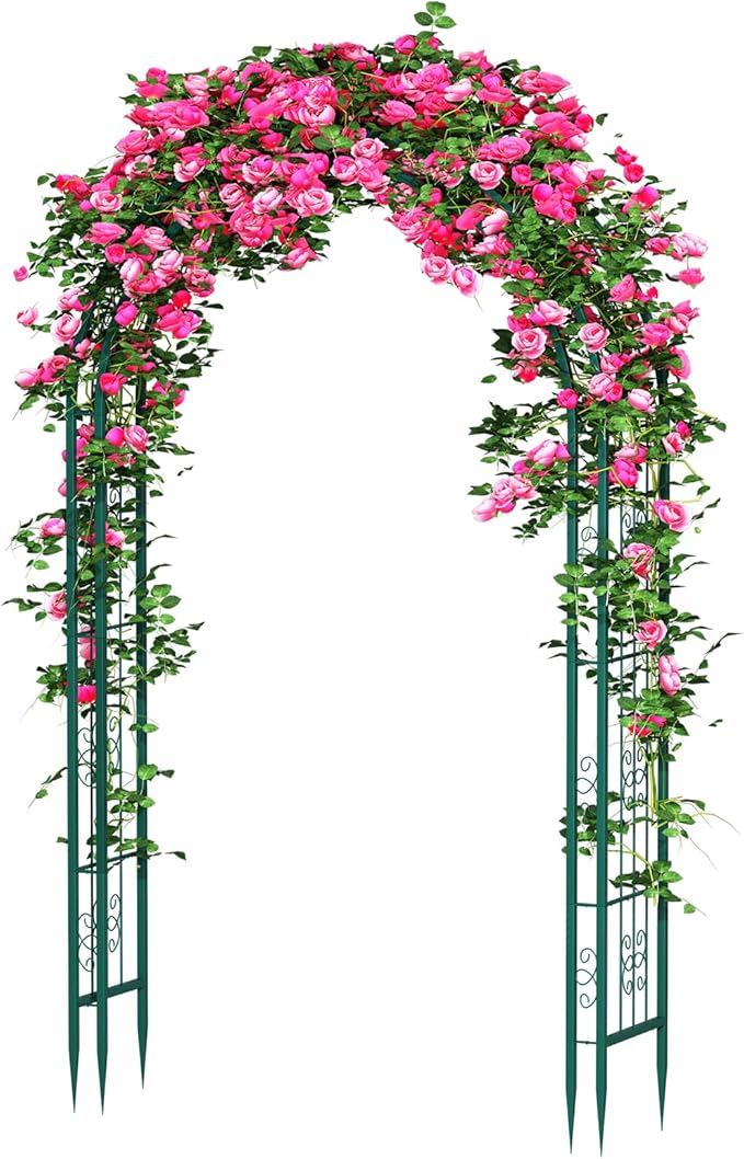 88in Steel Garden Arch Arbor Trellis for Climbing Plants Outdoor,Yard,Wide Sturdy Durable Garden Arch for Lawn,7.3ft Climbing Plants Decorative Wire Lattice,Outdoor Wedding Arch(Green)