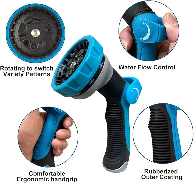 100Ft Non-Expandable Garden Hose, Flexible Water Hose with 10-Pattern Spray Nozzle, Lightweight Hose Pipe, Kink-Free, Leak-Proof, 3/4" Solid Metal Fittings