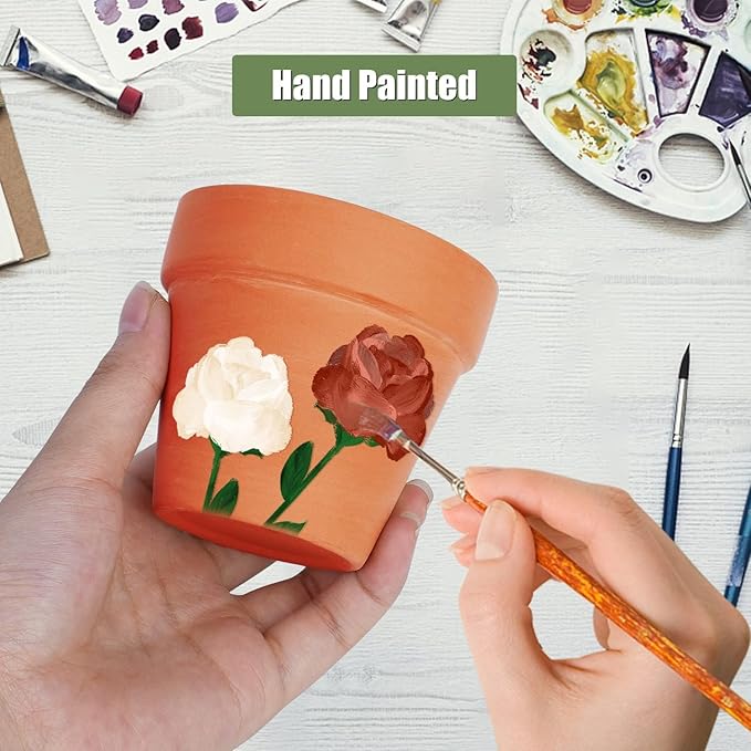 6 PCS Clay pots and Plates, 5-inch red Clay pots with Drainage, Perfect for Indoor, windowsill, and Garden Plants