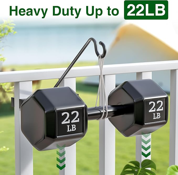 12-Inch 2 Pack Deck Bird Feeder Hanger for Railing, Outdoor Decor Plant Hanger, Swivel Balcony Railing Hook - 22LB Capacity - for Hanging Plants, Bird Feeders, Lanterns, Wind Chimes
