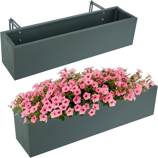 2 Pack Metal Railing Planter Box, 30 Inch Balcony Planters with Adjustable Brackets, Large Hanging Planters for Outdoor Fence Deck