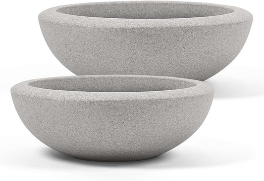 ARBORA 21" and 26” Santorini Bowls with Stone Blend Concrete Gray Finish - Polyresin Indoor and Outdoor Planters, Durable, Weatherproof, Lightweight, Large Plant Pots for Patio, Garden, Deck