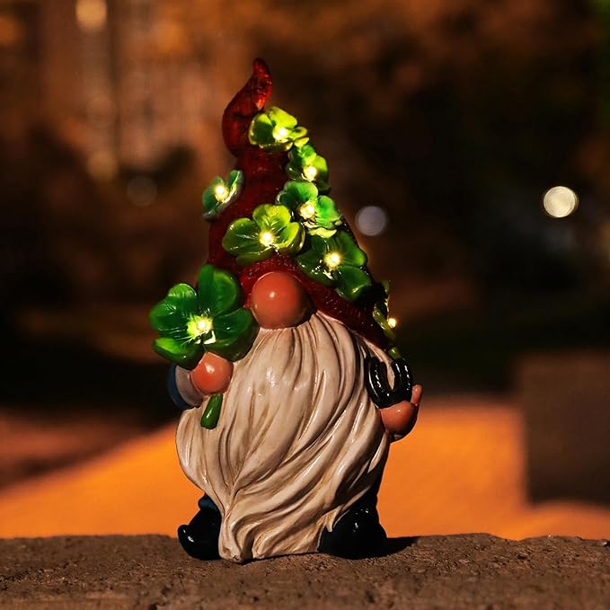 Garden Gnome Statue with Solar Lights Large Sculptures Funny Triple Gnome Outdoor Patio Lawn Yard Garden Decor Gifts for Women Mom 11in Spring Gnomes Outdoor