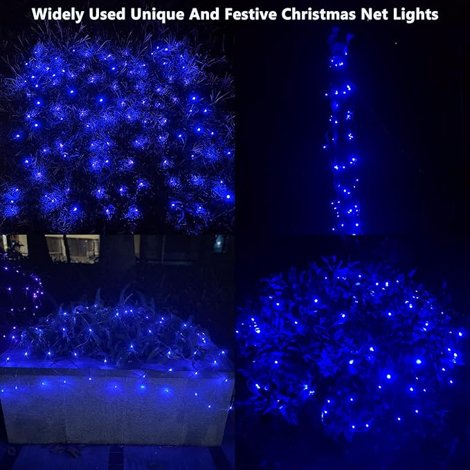 HISHINY LED Blue Christmas Net Lights Outdoor Christmas Decorations 5ftx5ft 100LED Green Wire,Connectable Outdoor Indoor Yard Mesh Shrub Net Lights String for Halloween Chritmas Party,Tree,Bush(Blue)