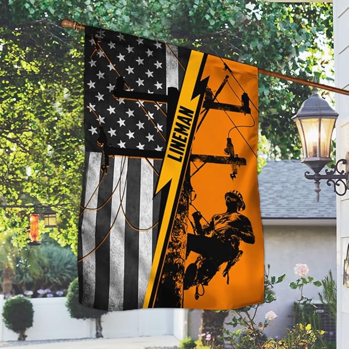 American Flag-American Lineman Flag ANL265F, Garden Flag (11.5" x 17.5")-USA Flags Premium Polyester-Decorative Indoor Outdoor Flag
