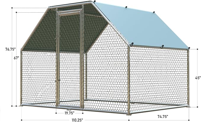 1.26’’ Large Metal Chicken Coop Walk in, Chicken Pen for Chickens, Outdoor Chicken Runs Coops Dog Kennel, Flat Roofed Chicken Runs for Yard with Anti-Ultraviolet Cover (9.2’L x6.2’W x6.4’H)