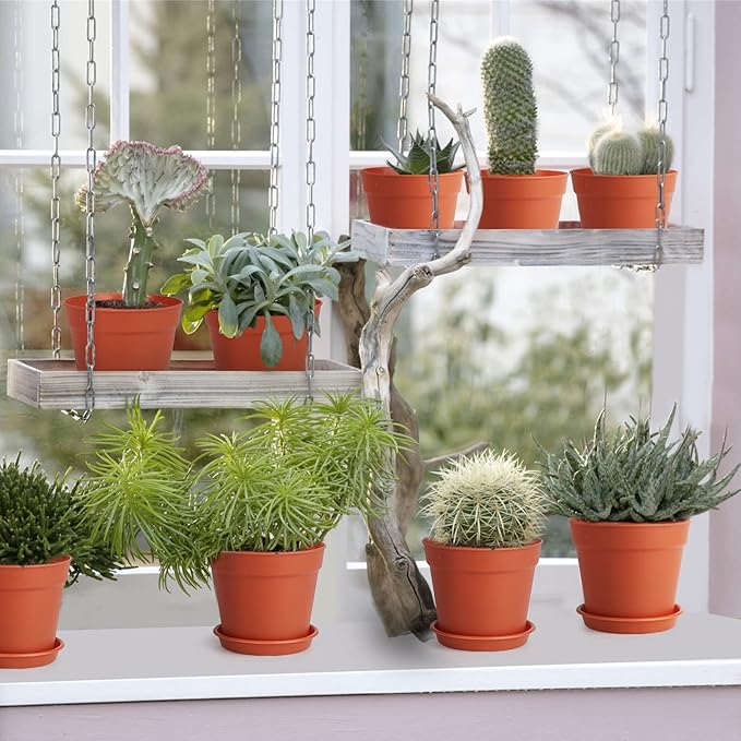 4 inch Small Plant Pots, 28 Pack Plastic Planters with Drainage Holes and Saucers for Flowers Plants, Succulents, Seed Starting Pots, Terracotta