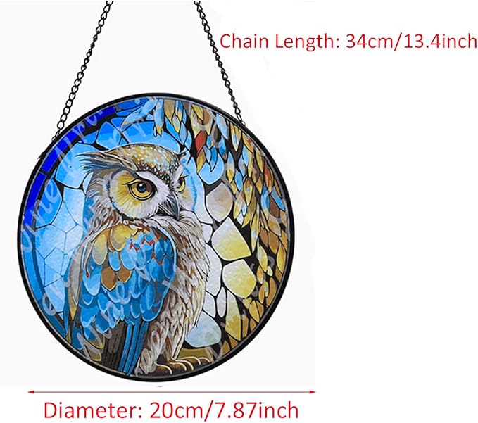 Hanging Stained Glass for Windows,20cm/7.87inch Owl Suncatcher Stained Glass Garden Hangings Ornaments Mother's Day Valentine's Day Halloween Fall Christmas Decor for Home (B Style)