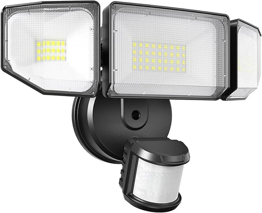 85W LED Security Lights Motion Sensor Light Outdoor, 8500LM Dusk to Dawn, IP65 Waterproof, 6500K, 3 Head Motion Detected Flood Light, Floodlight for Outside, Garage, Yard, Porch (Black)