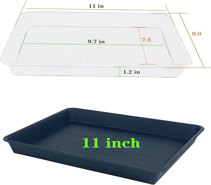 4 Pack Plant Saucer Tray Rectangular, Plant Saucers for Indoors, Heavy Sturdy Plastic Plant Drainage Trays, Plant Drip Trays for Pots, Seed Starter Growing Tray (11 x 9 inch, Blue)