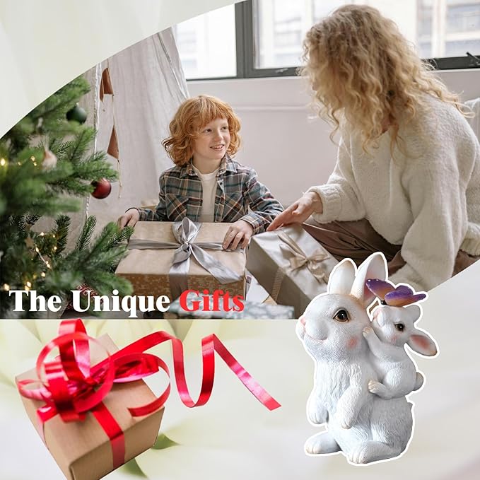 Garden Outdoor Statues Rabbit with Solar Lights,Mother&Baby Bunny Figurine with Solar Butterfly Changing Lights for Yard Art Garden&Patio Decor,Unique Thanksgiving&Birthday Gifts for Women Mom Grandma